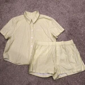Aritzia Sunday Best Women's Size Large White Pear Green Eliza Shirt & Shorts Set